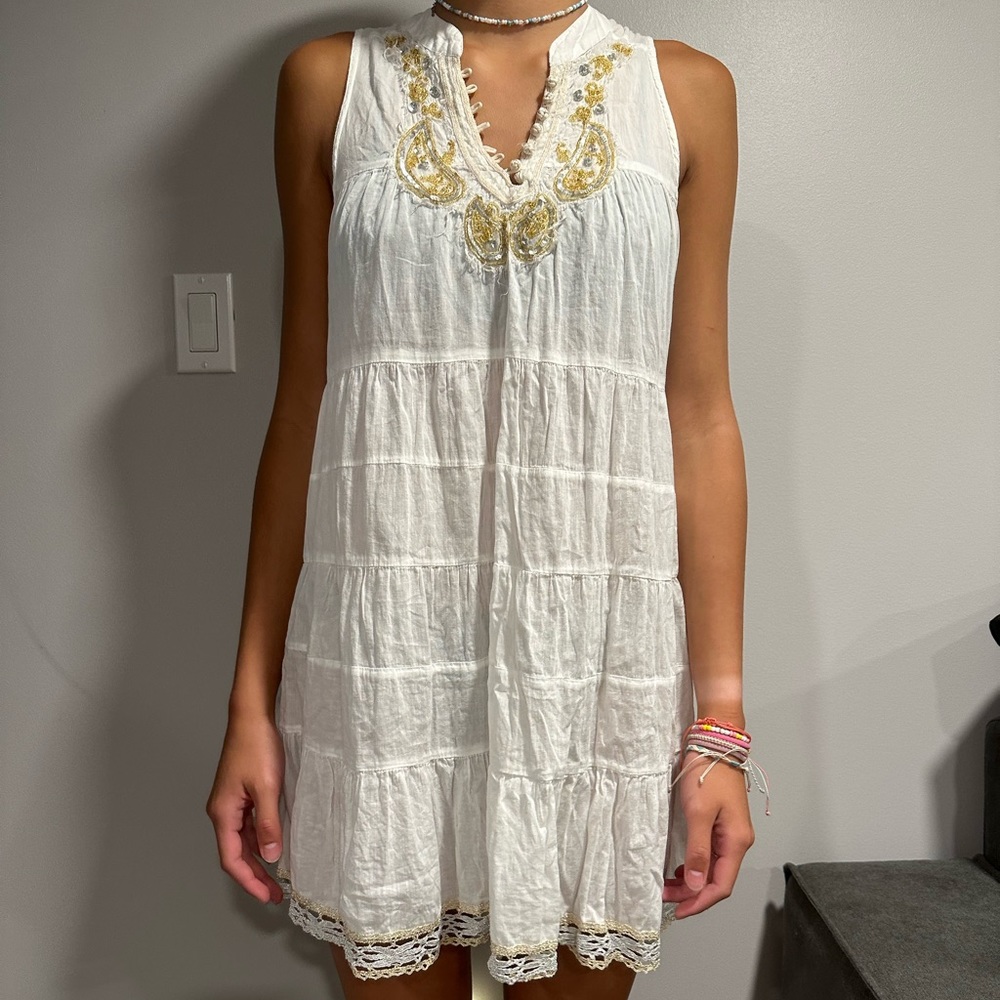 Free People beaded sequin bib dress boho chic beach coverup SP